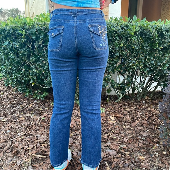 Apollo Petites Womens Blue Denim Jeans Embroidered Floral Design Size 6 EUC - Picture 5 of 6